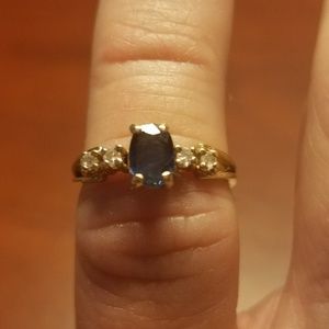 10KT Y/G Blue Sapphire and Diamond Ring